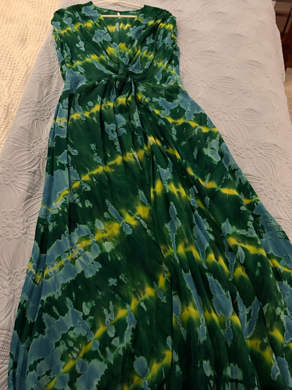 Green Tie-Dye Maxi Dress with Twist Front